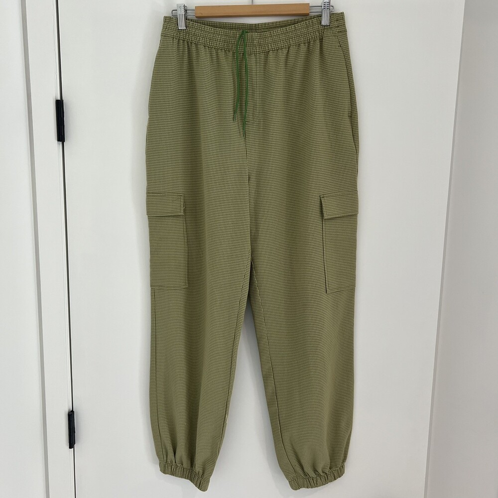 Collusion Green Cargo Pants Relaxed Drawstring Women Retro Gingham Medium EUC